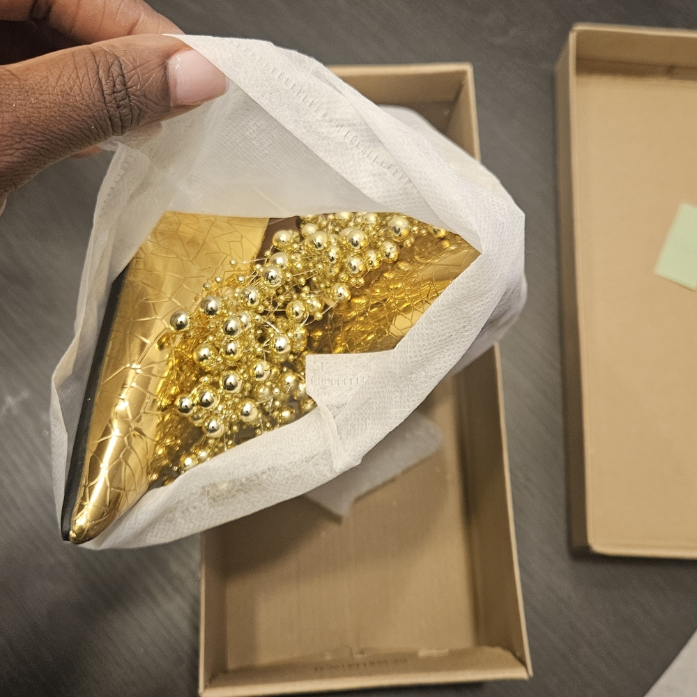 Gold Beaded Pointed Slingback Heels - Picture 5 of 7